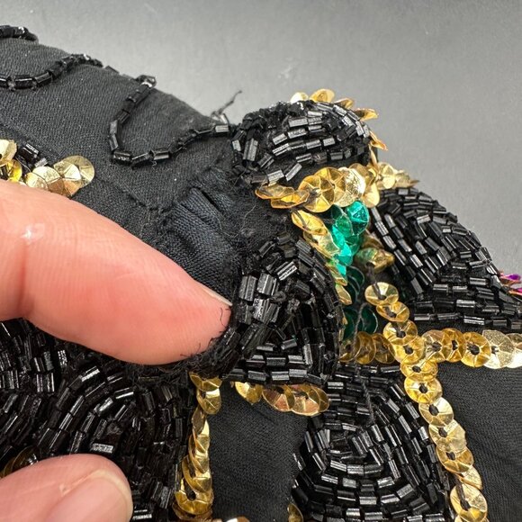 Vintage Sequin Beaded Top Large Black Purple Green Mardi Gras 1990s Shirt Fancy - Picture 7 of 10